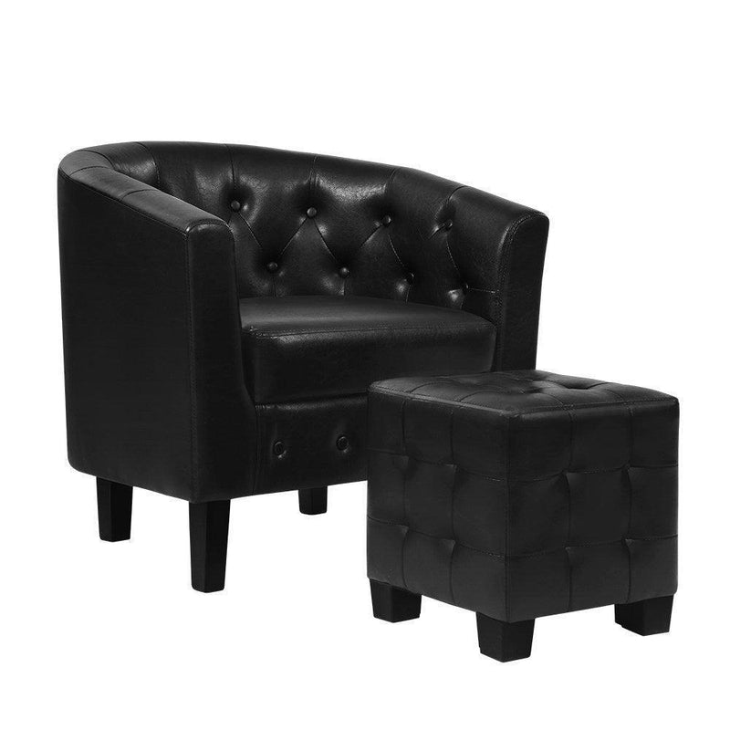 Artiss Armchair Lounge Chair Ottoman Tub Accent Chairs PU Leather Sofa Armchairs Black - John Cootes