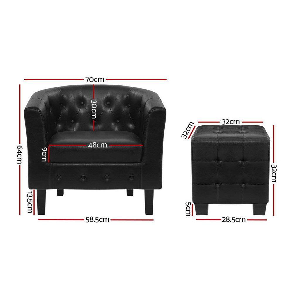 Artiss Armchair Lounge Chair Ottoman Tub Accent Chairs PU Leather Sofa Armchairs Black - John Cootes