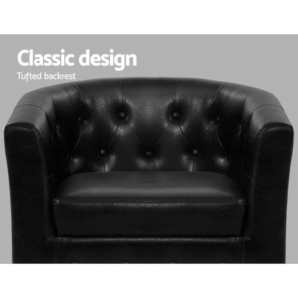 Artiss Armchair Lounge Chair Ottoman Tub Accent Chairs PU Leather Sofa Armchairs Black - John Cootes