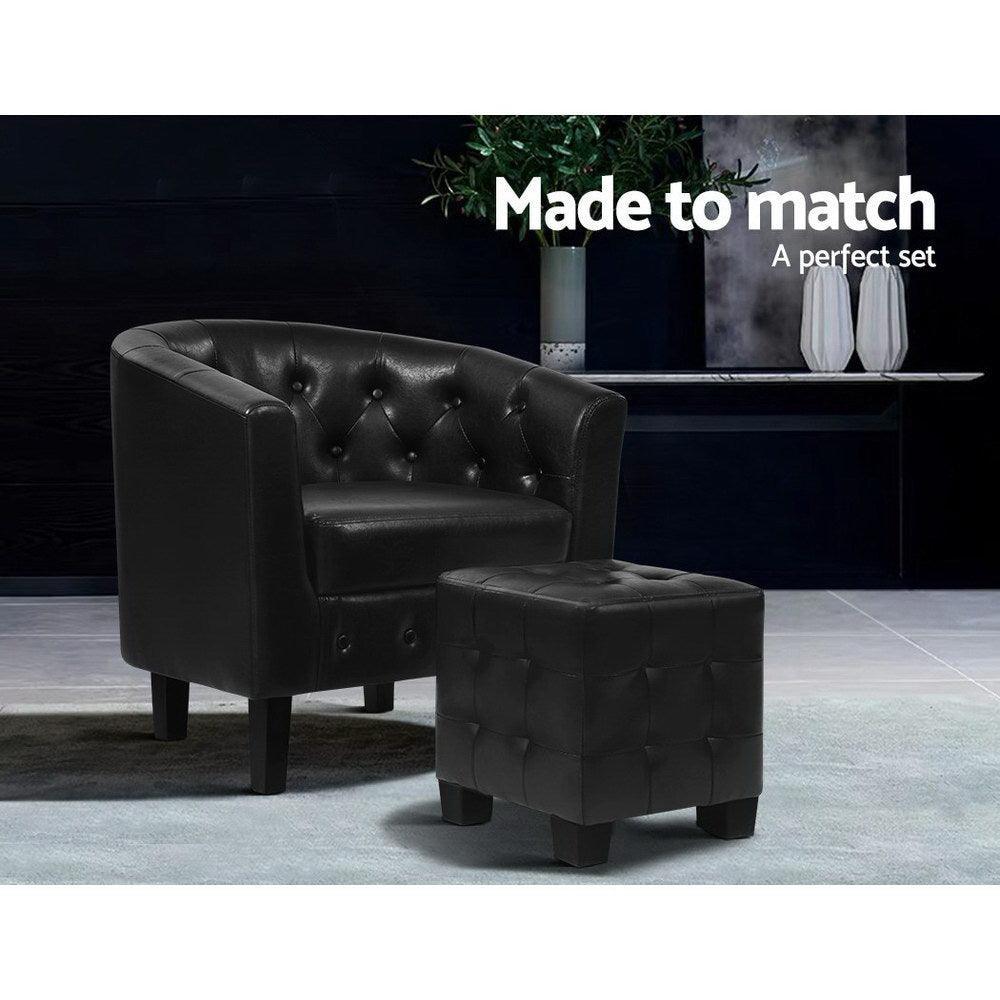 Artiss Armchair Lounge Chair Ottoman Tub Accent Chairs PU Leather Sofa Armchairs Black - John Cootes