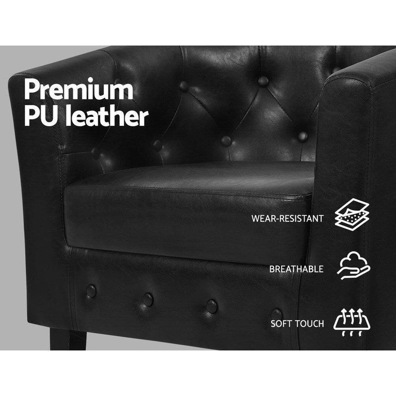 Artiss Armchair Lounge Chair Ottoman Tub Accent Chairs PU Leather Sofa Armchairs Black - John Cootes