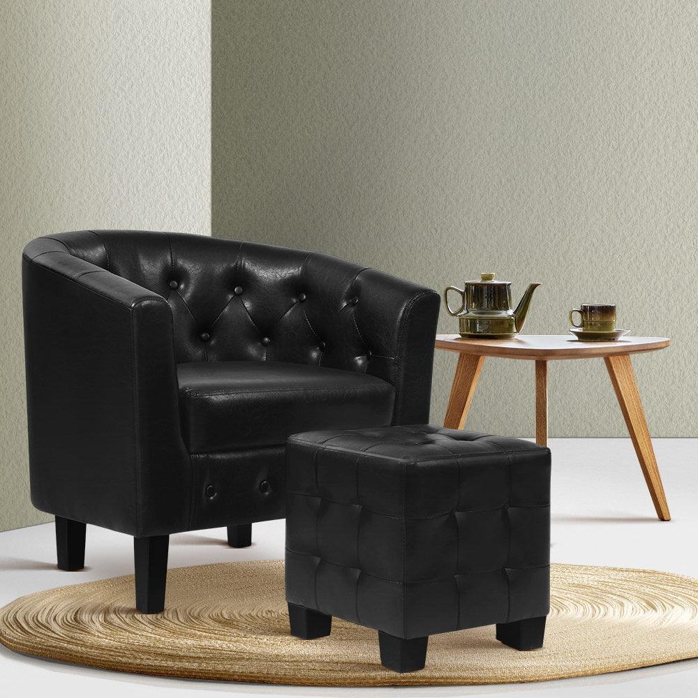 Artiss Armchair Lounge Chair Ottoman Tub Accent Chairs PU Leather Sofa Armchairs Black - John Cootes