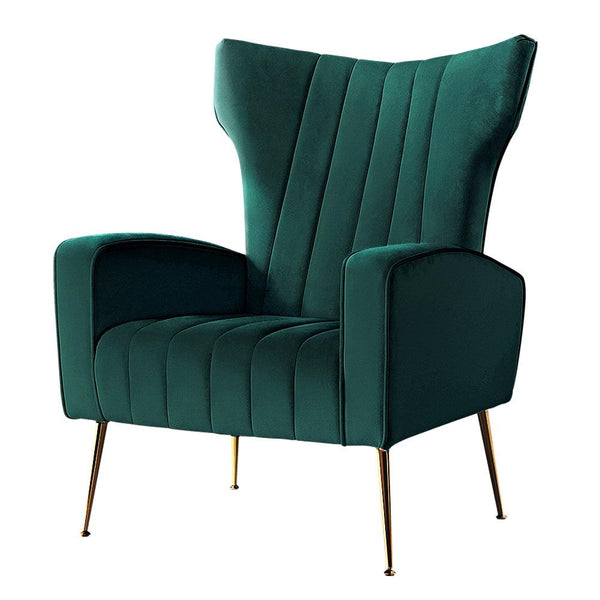 Artiss Armchair Lounge Chairs Accent Armchairs Chair Velvet Sofa Green Seat - John Cootes