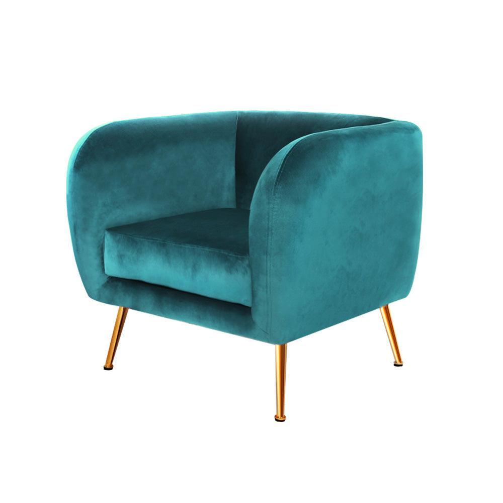 Artiss Armchair Lounge Sofa Arm Chair Accent Chairs Armchairs Couch Velvet Green - John Cootes