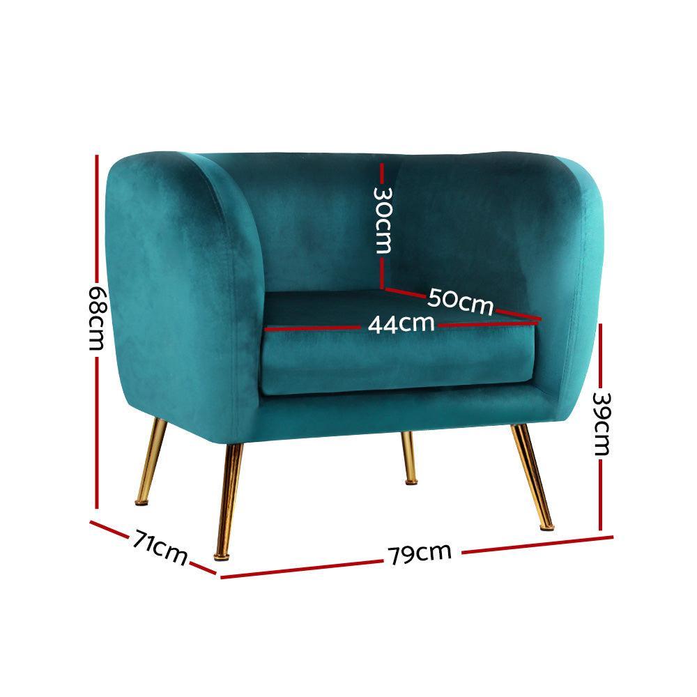 Artiss Armchair Lounge Sofa Arm Chair Accent Chairs Armchairs Couch Velvet Green - John Cootes