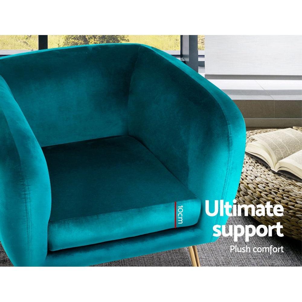 Artiss Armchair Lounge Sofa Arm Chair Accent Chairs Armchairs Couch Velvet Green - John Cootes