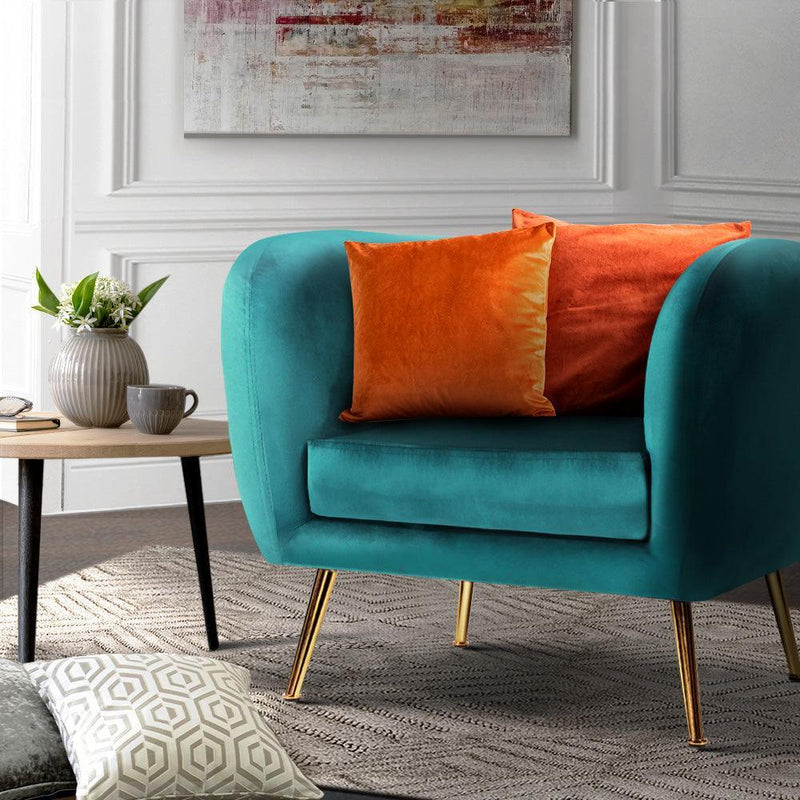 Artiss Armchair Lounge Sofa Arm Chair Accent Chairs Armchairs Couch Velvet Green - John Cootes
