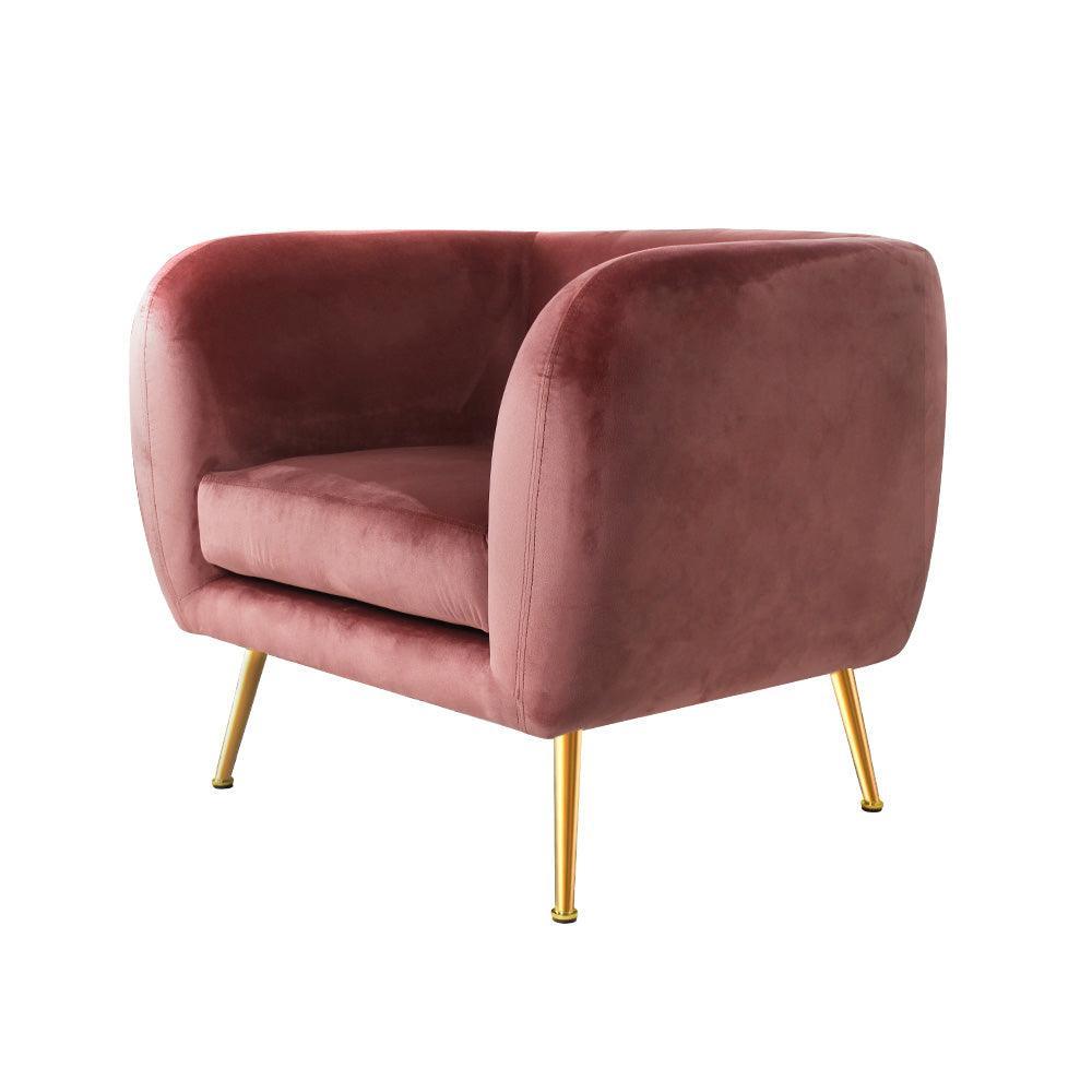 Artiss Armchair Lounge Sofa Arm Chair Accent Chairs Armchairs Couch Velvet Pink - John Cootes