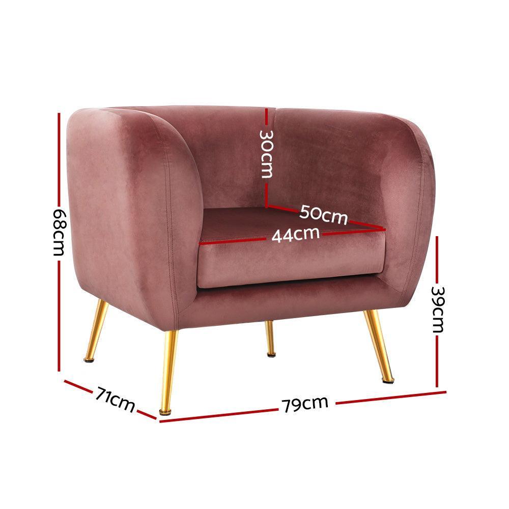 Artiss Armchair Lounge Sofa Arm Chair Accent Chairs Armchairs Couch Velvet Pink - John Cootes