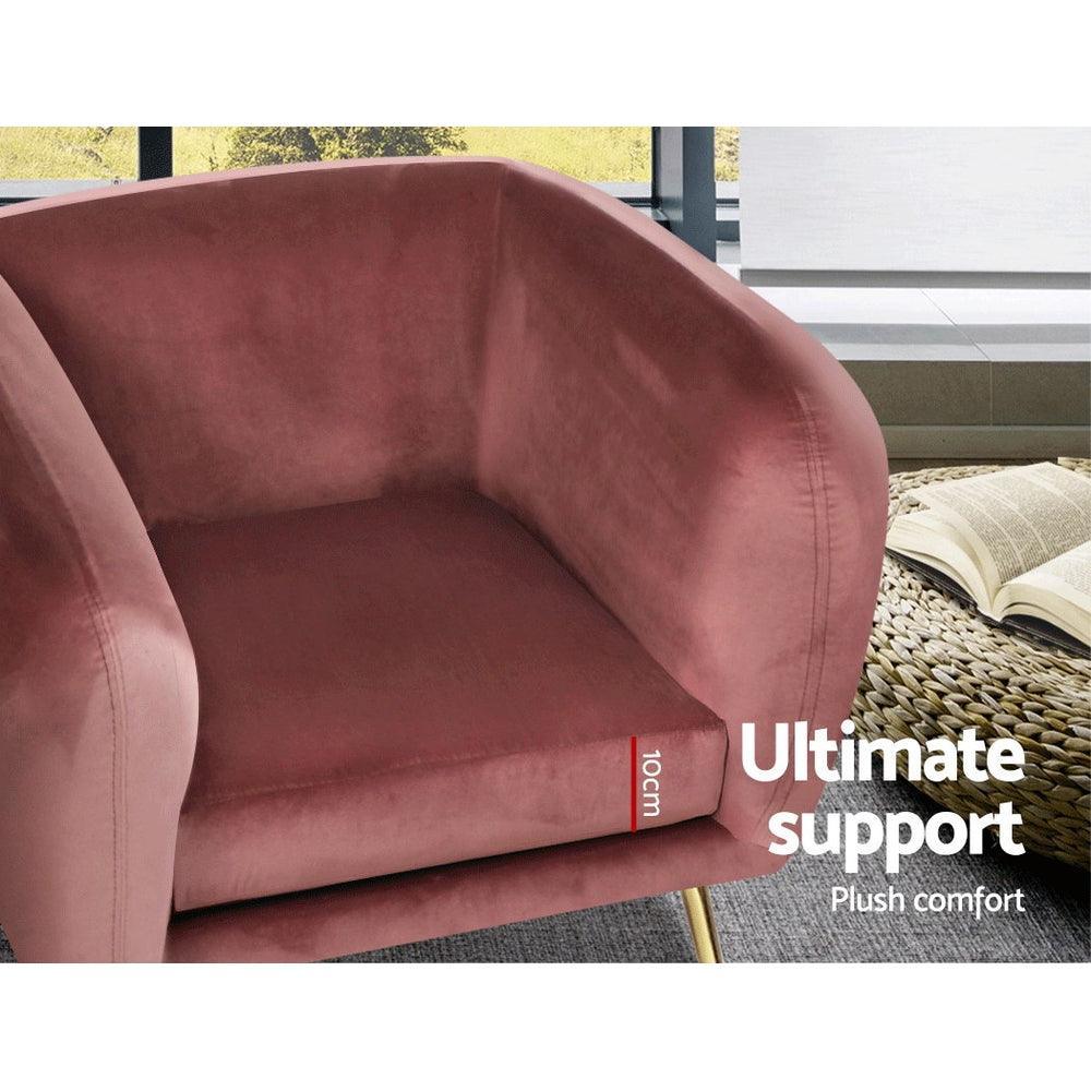 Artiss Armchair Lounge Sofa Arm Chair Accent Chairs Armchairs Couch Velvet Pink - John Cootes