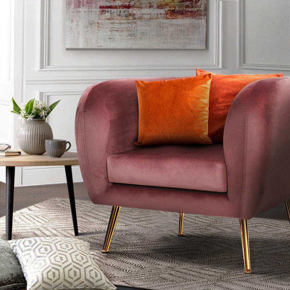 Artiss Armchair Lounge Sofa Arm Chair Accent Chairs Armchairs Couch Velvet Pink - John Cootes