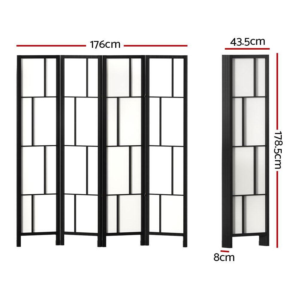 Artiss Ashton Room Divider Screen Privacy Wood Dividers Stand 4 Panel Black - John Cootes