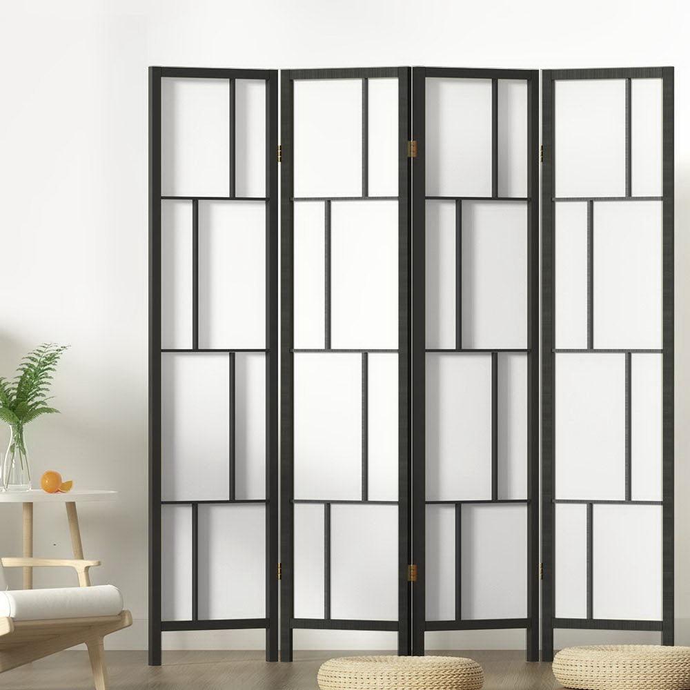 Artiss Ashton Room Divider Screen Privacy Wood Dividers Stand 4 Panel Black - John Cootes