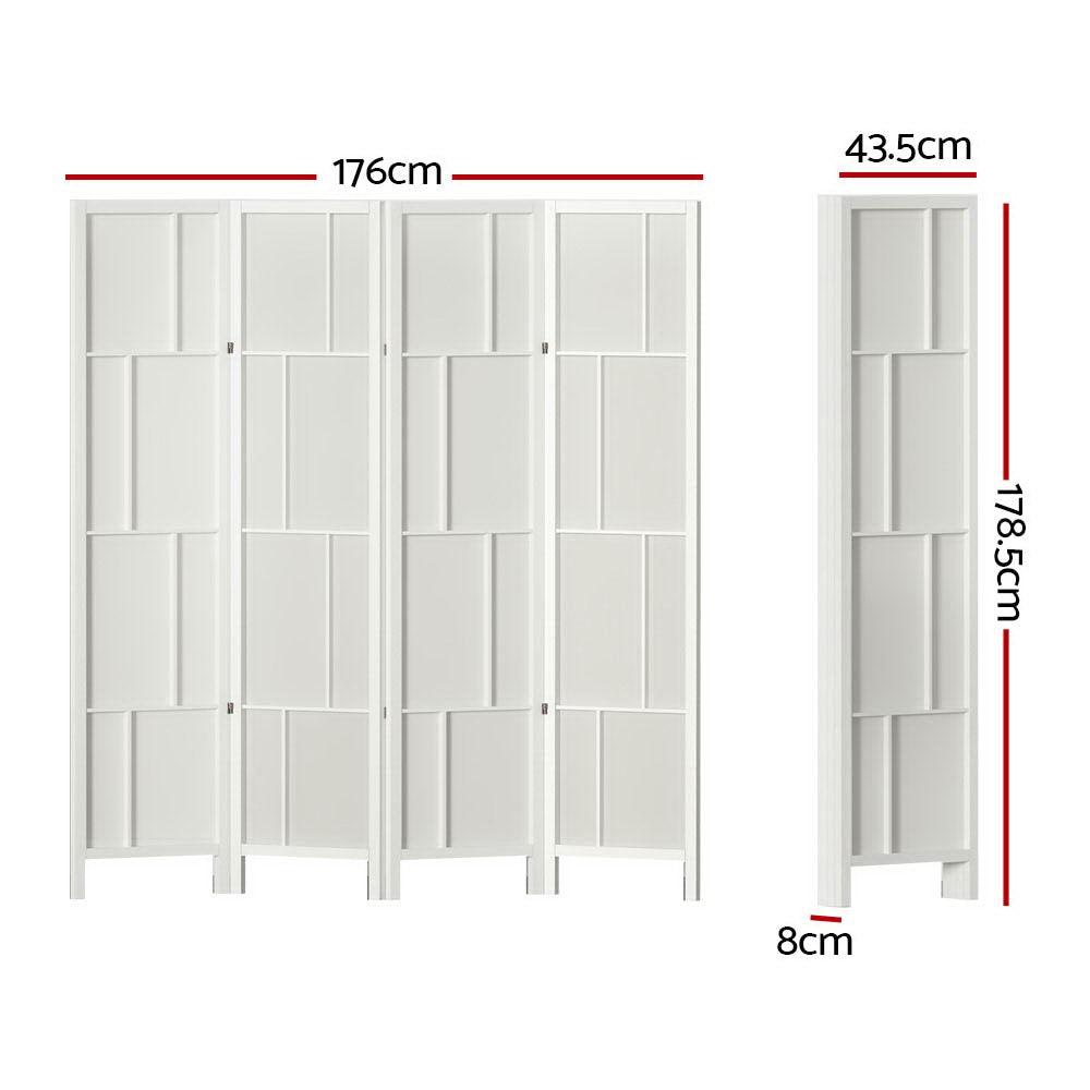 Artiss Ashton Room Divider Screen Privacy Wood Dividers Stand 4 Panel White - John Cootes