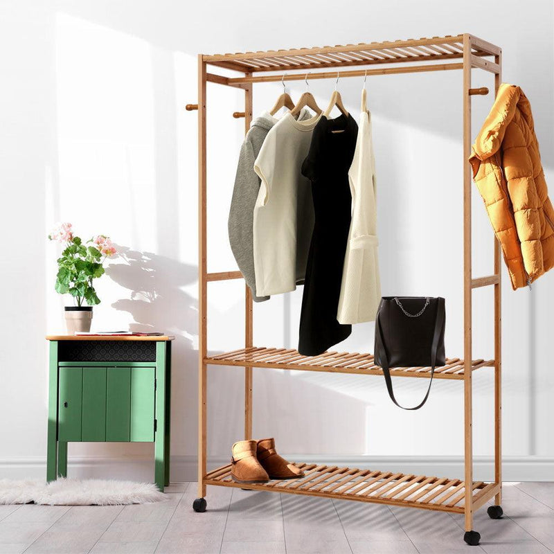 Artiss Bamboo Clothes Rack Coat Stand Garment Hanger Wardrobe Portable Airer - John Cootes
