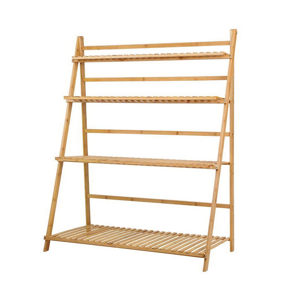 Artiss Bamboo Wooden Ladder Shelf Plant Stand Foldable - John Cootes