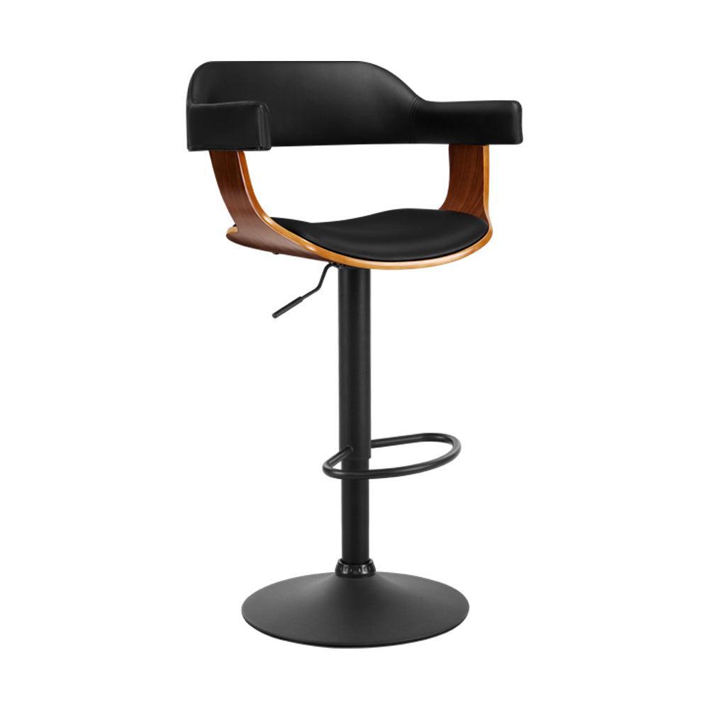 Artiss Bar Stool Curved Gas Lift PU Leather - Black and Wood - John Cootes