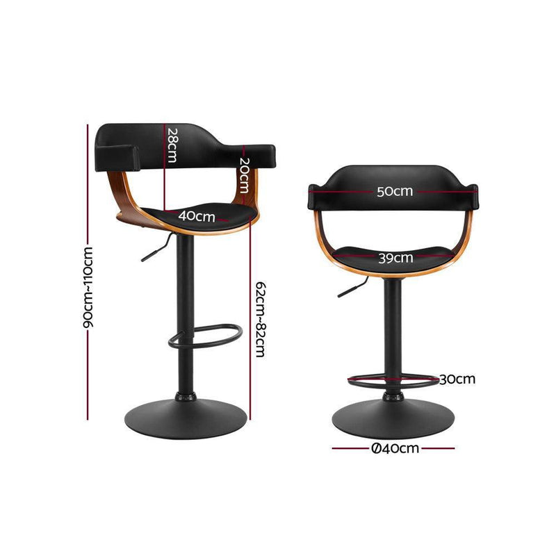 Artiss Bar Stool Curved Gas Lift PU Leather - Black and Wood - John Cootes