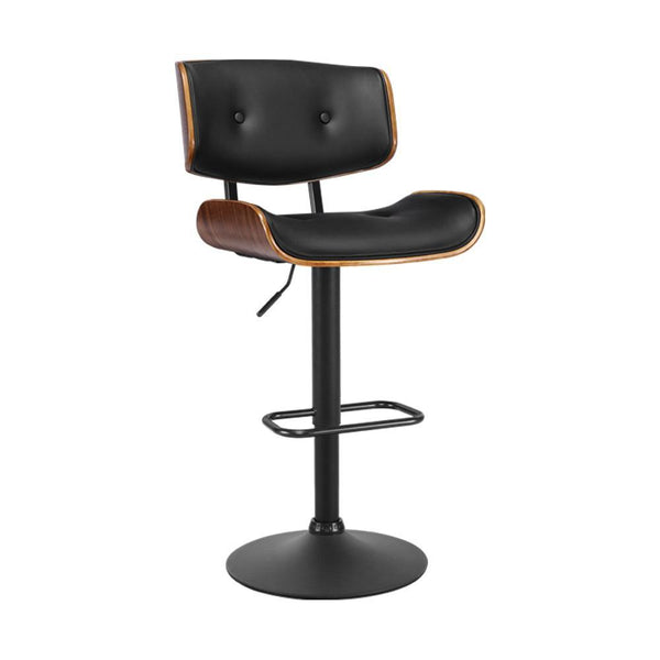 Artiss Bar Stool Gas Lift Wooden PU Leather - Black and Wood - John Cootes