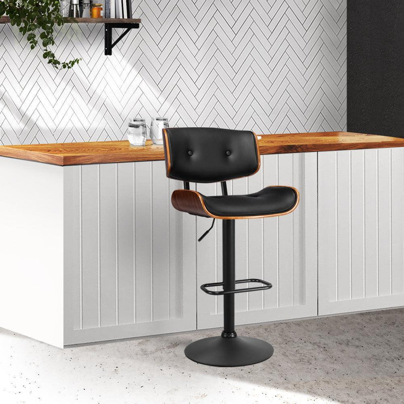 Artiss Bar Stool Gas Lift Wooden PU Leather - Black and Wood - John Cootes