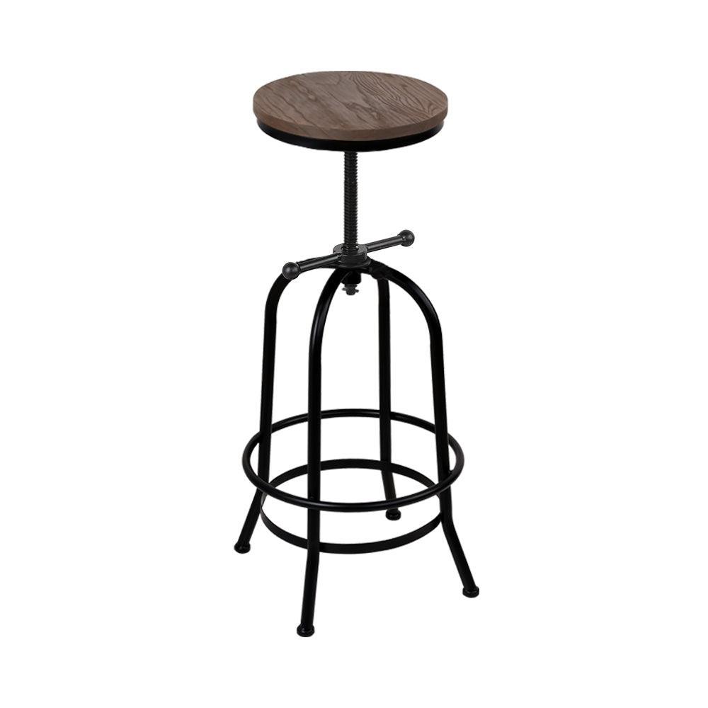 Artiss Bar Stool Industrial Round Seat Wood Metal - Black and Brown - John Cootes