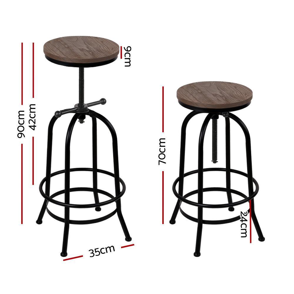 Artiss Bar Stool Industrial Round Seat Wood Metal - Black and Brown - John Cootes