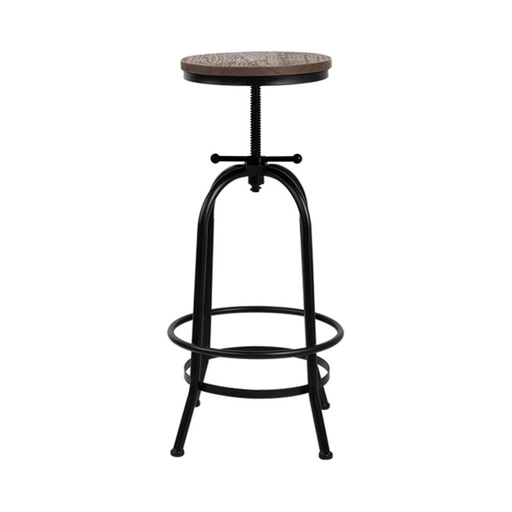 Artiss Bar Stool Industrial Round Seat Wood Metal - Black and Brown - John Cootes