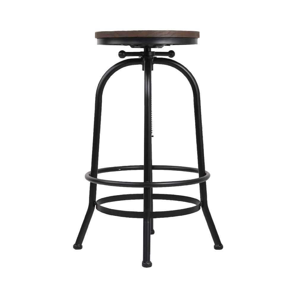 Artiss Bar Stool Industrial Round Seat Wood Metal - Black and Brown - John Cootes