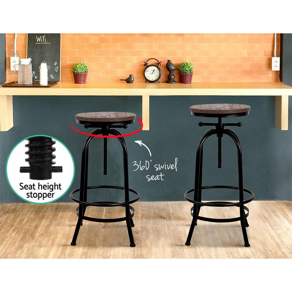 Artiss Bar Stool Industrial Round Seat Wood Metal - Black and Brown - John Cootes