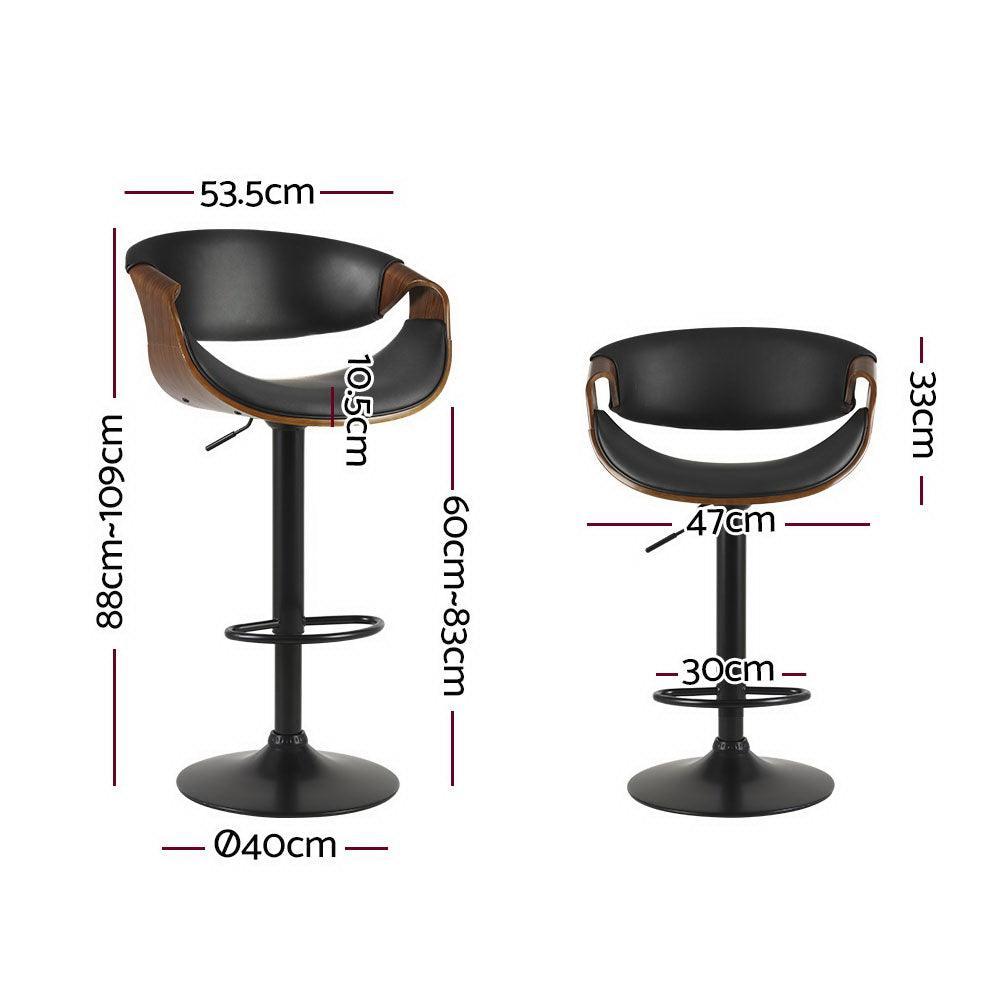 Artiss Bar Stools Swivel Chair Kitchen Gas Lift Wooden Bar Stool Leather Black - John Cootes