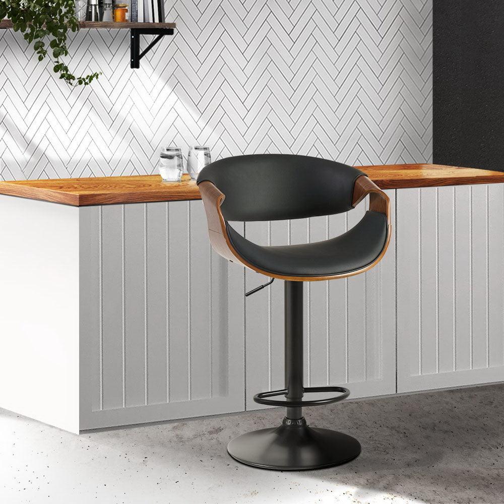 Artiss Bar Stools Swivel Chair Kitchen Gas Lift Wooden Bar Stool Leather Black - John Cootes