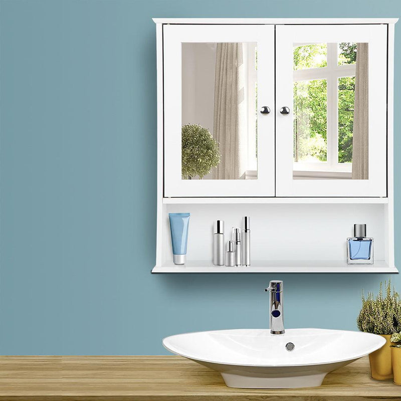 Artiss Bathroom Tallboy Storage Cabinet with Mirror - White - John Cootes