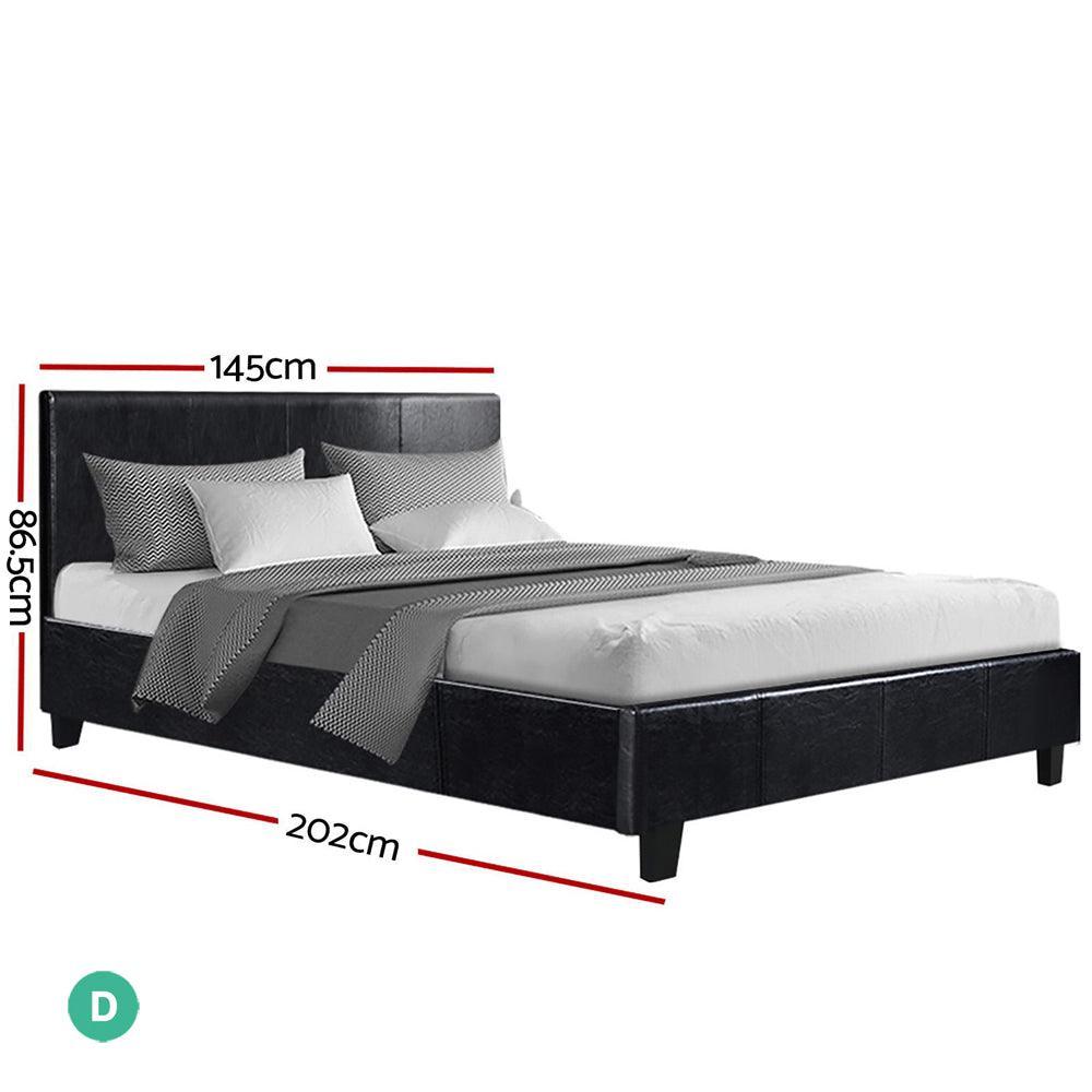 Artiss Bed Frame Double Size Base Mattress Platform Leather Wooden Black NEO - John Cootes