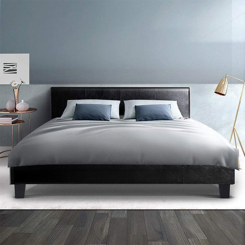 Artiss Bed Frame Double Size Base Mattress Platform Leather Wooden Black NEO - John Cootes