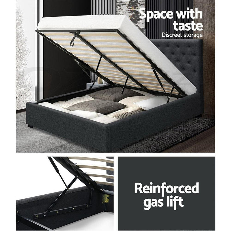 Artiss Bed Frame Double Size Gas Lift Base With Storage Fabric Charcoal Vila - John Cootes