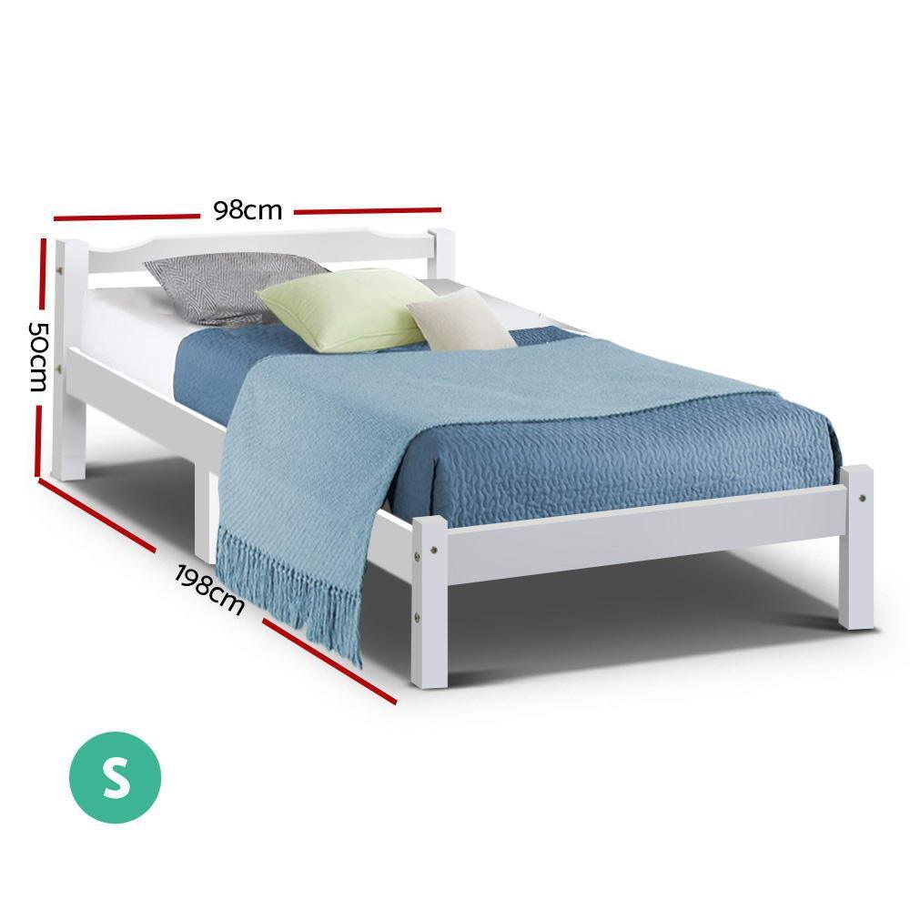 Artiss Bed Frame Single Size Wooden Mattress Base Timber Platform White - John Cootes