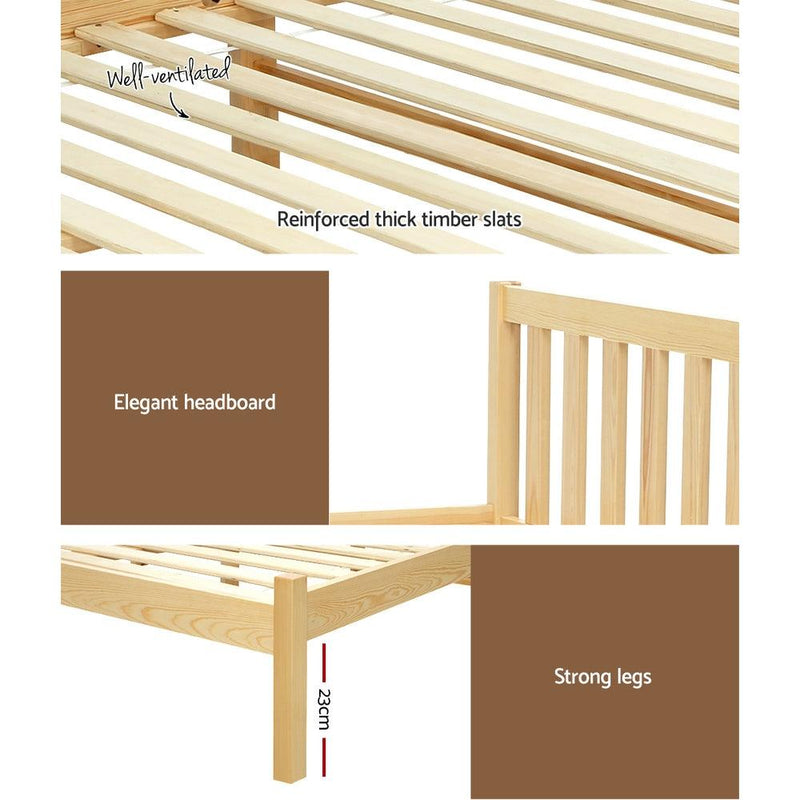 Artiss Bed Frame Wooden Single Size SOFIE Pine Timber Mattress Base OAK - John Cootes