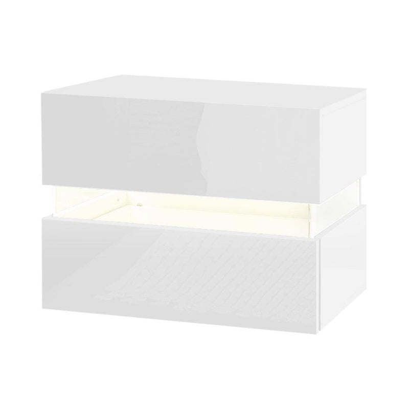 Artiss Bedside Table 2 Drawers RGB LED Side Nightstand High Gloss Cabinet White - John Cootes