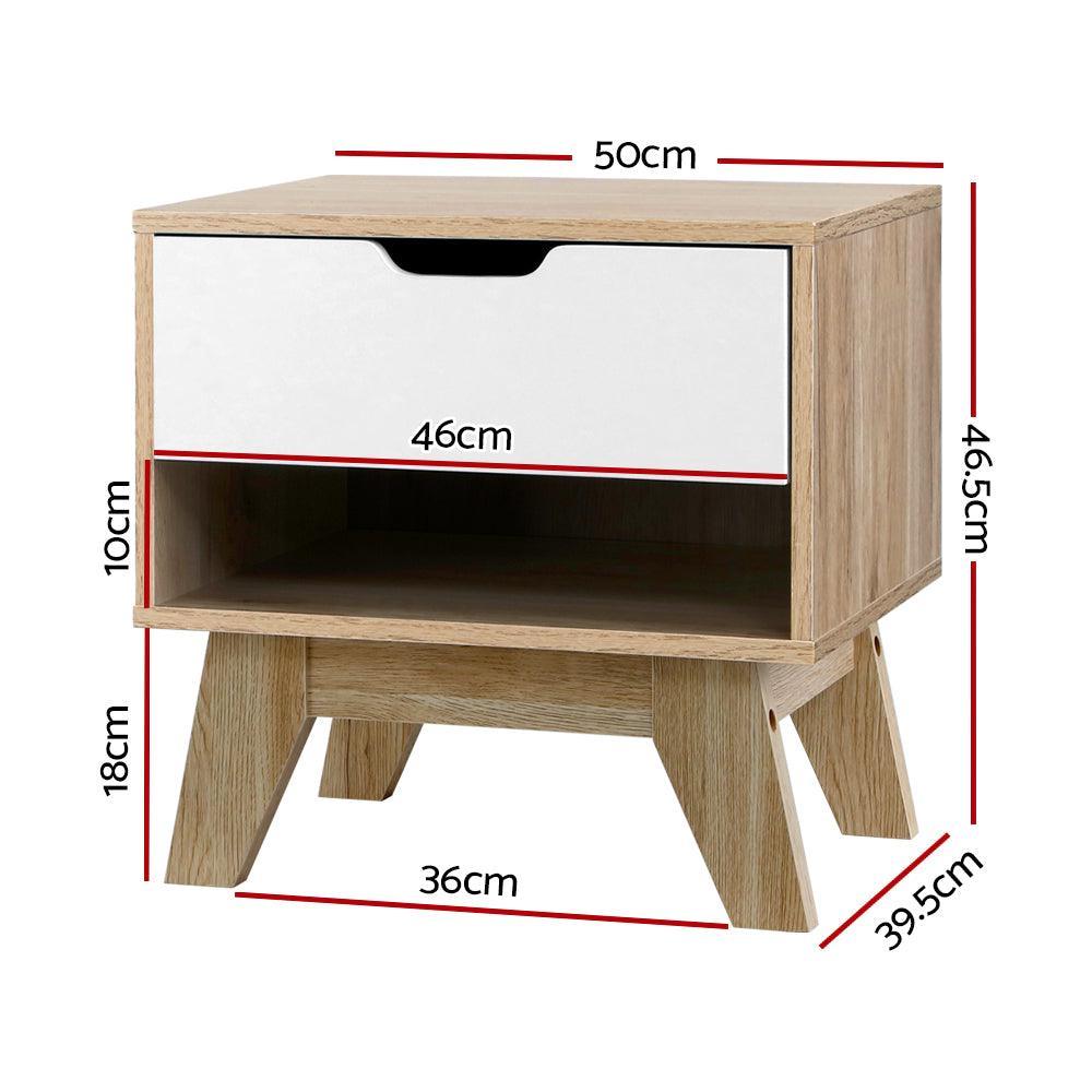 Artiss Bedside Table Drawer Nightstand Shelf Cabinet Storage Lamp Side Wooden - John Cootes