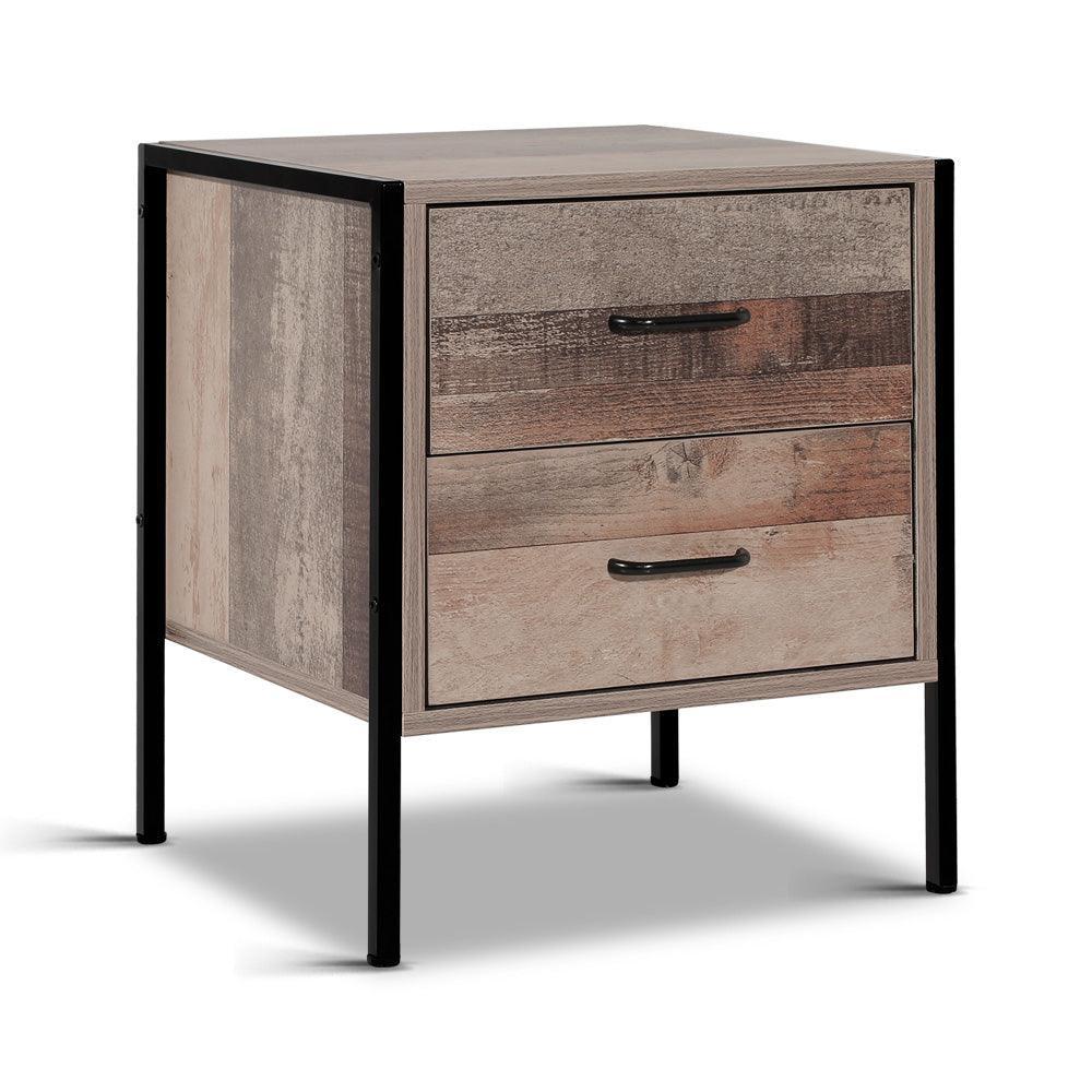 Artiss Bedside Table Drawers Nightstand Metal Oak - John Cootes