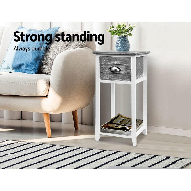 Artiss Bedside Table Nightstand Drawer Storage Cabinet Lamp Side Shelf Unit Grey - John Cootes