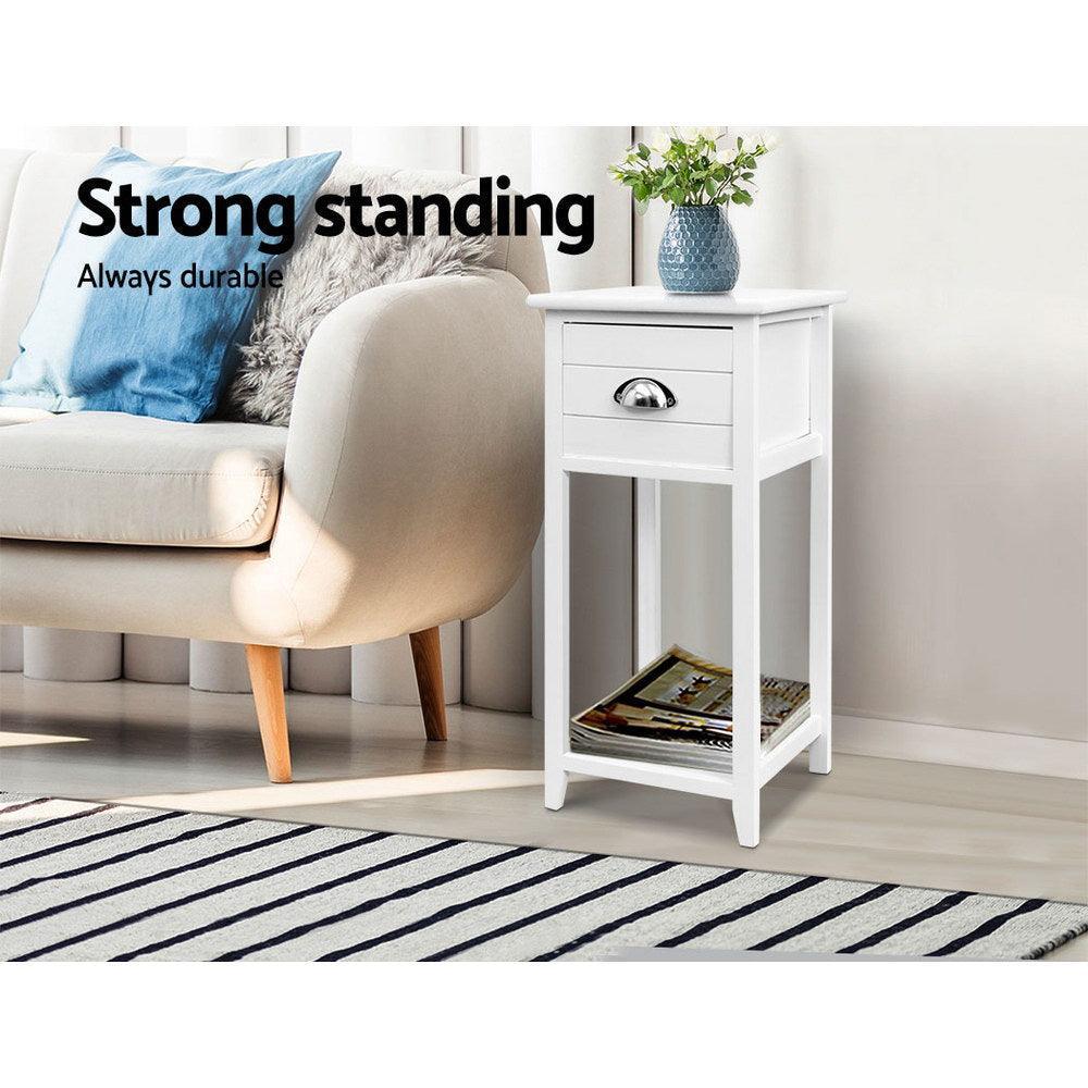 Artiss Bedside Table Nightstand Drawer Storage Cabinet Lamp Side Shelf White - John Cootes