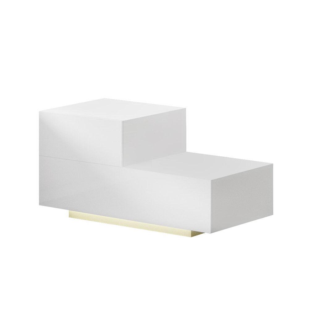 Artiss Bedside Tables 2 Drawers Side Table RGB LED High Gloss Nightstand White - John Cootes