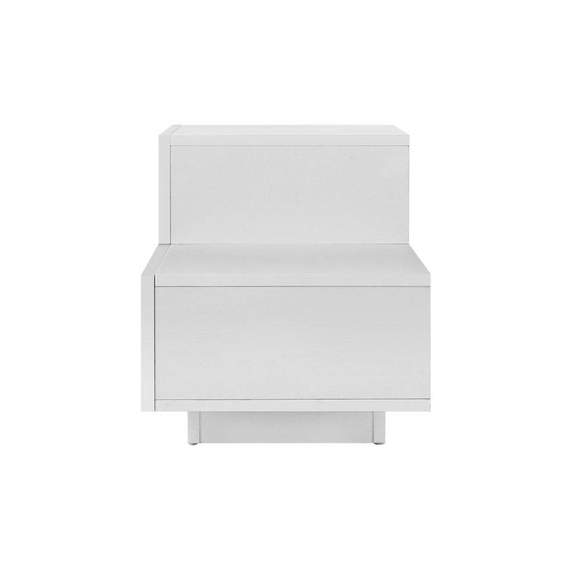 Artiss Bedside Tables 2 Drawers Side Table RGB LED High Gloss Nightstand White - John Cootes