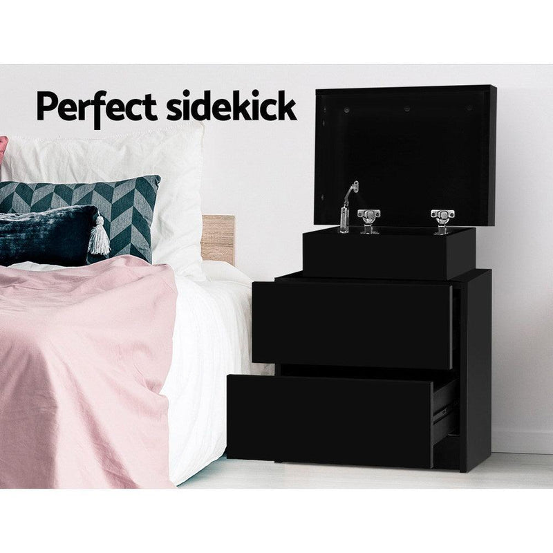 Artiss Bedside Tables 2 Drawers Side Table Storage Nightstand Black Bedroom Wood - John Cootes