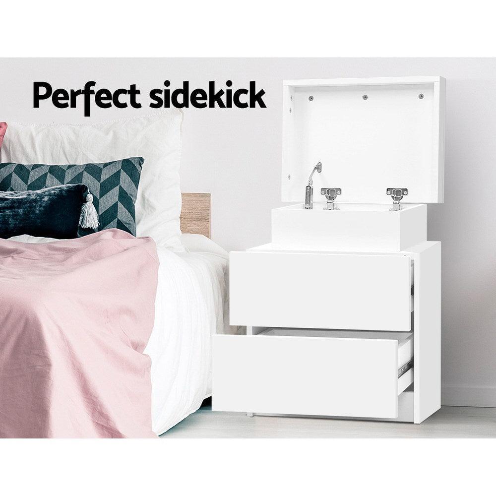 Artiss Bedside Tables 2 Drawers Side Table Storage Nightstand White Bedroom Wood - John Cootes