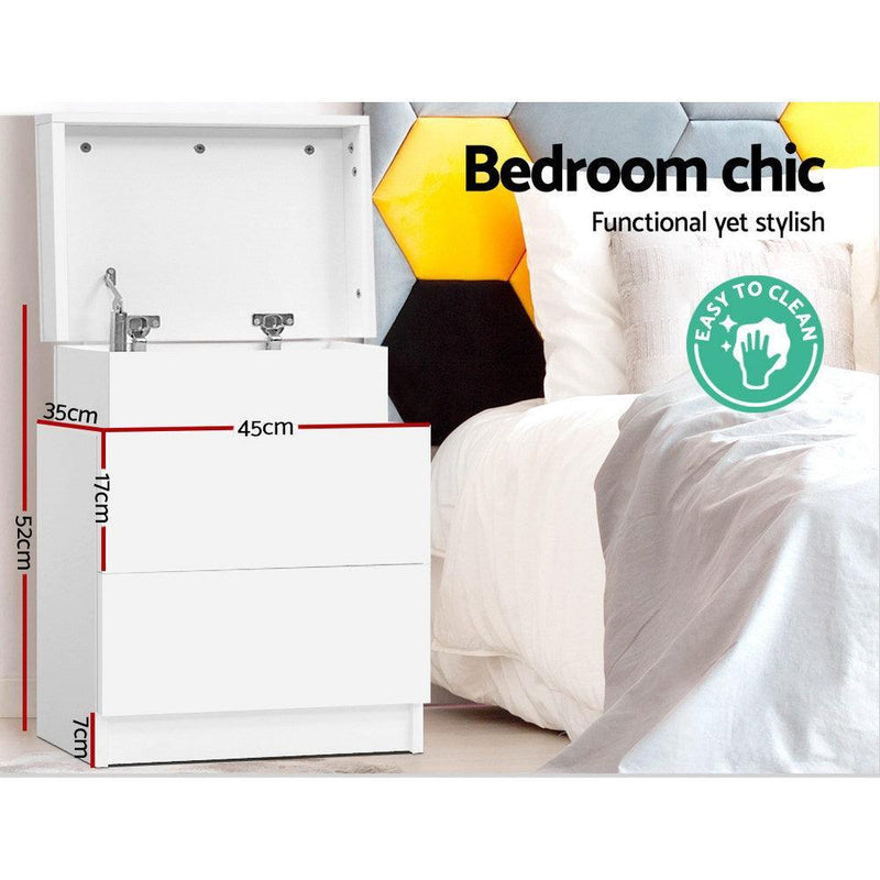 Artiss Bedside Tables 2 Drawers Side Table Storage Nightstand White Bedroom Wood - John Cootes