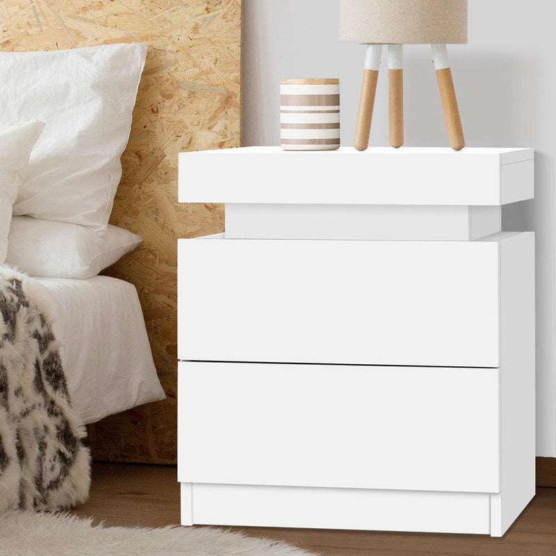 Artiss Bedside Tables 2 Drawers Side Table Storage Nightstand White Bedroom Wood - John Cootes