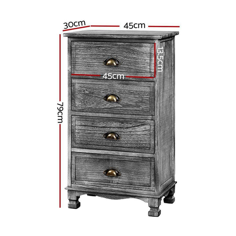 Artiss Bedside Tables Drawers Cabinet Vintage 4 Chest of Drawers Grey Nightstand - John Cootes