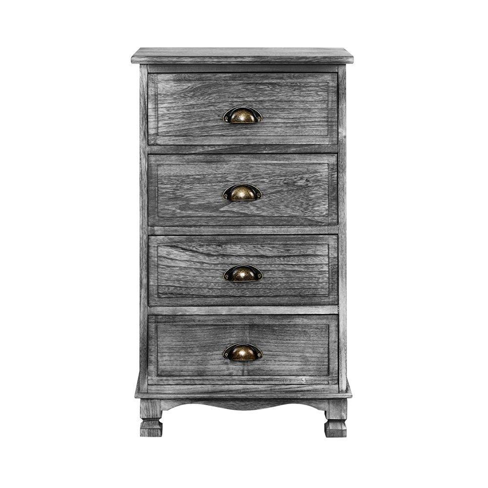 Artiss Bedside Tables Drawers Cabinet Vintage 4 Chest of Drawers Grey Nightstand - John Cootes